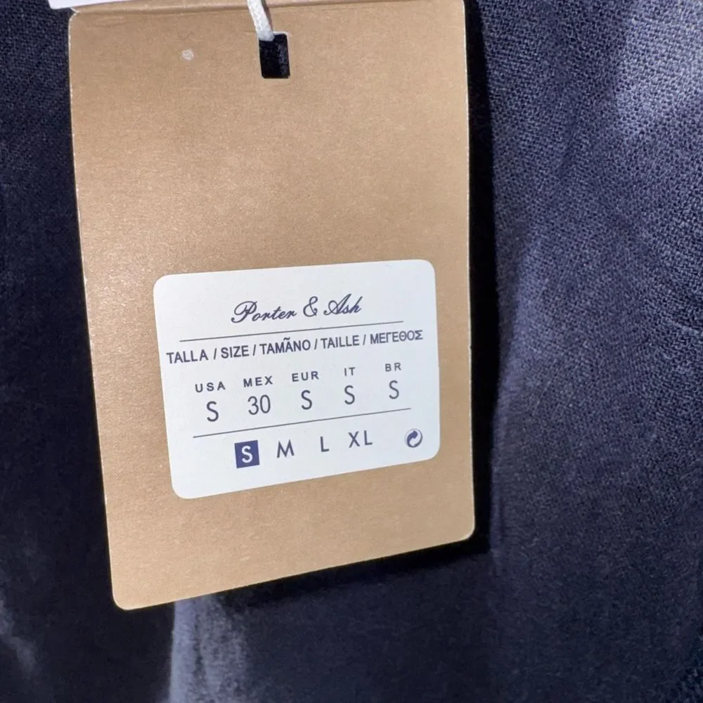 Porter & Ash Navy Blue Linen Blend Drawstring Shorts Size Small
